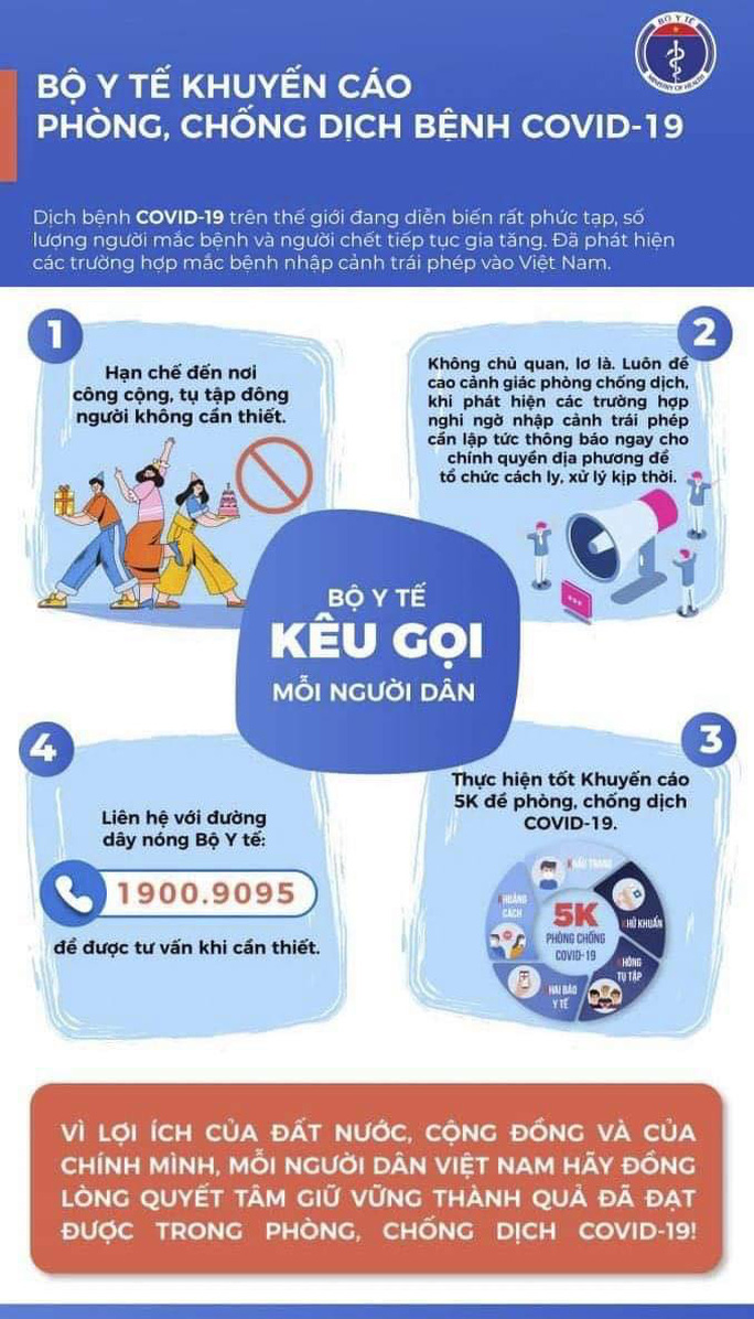 Bộ Y tế khuyến cáo phòng, chống dịch bệnh Covid-19